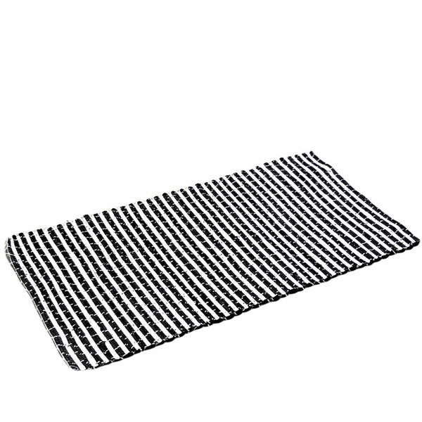 Cotton Floor Mat - Black & White Stars Stripe