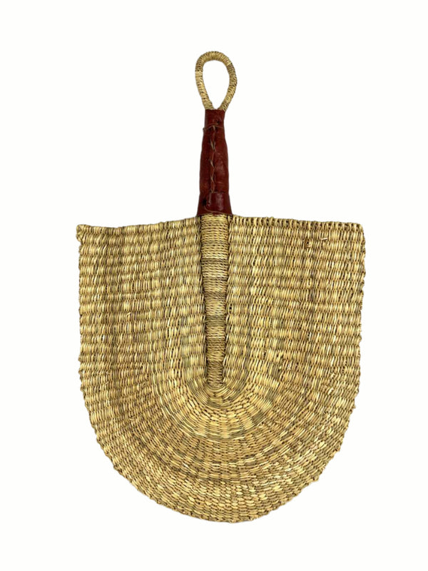 Woven Fan - Natural with Leather Handle