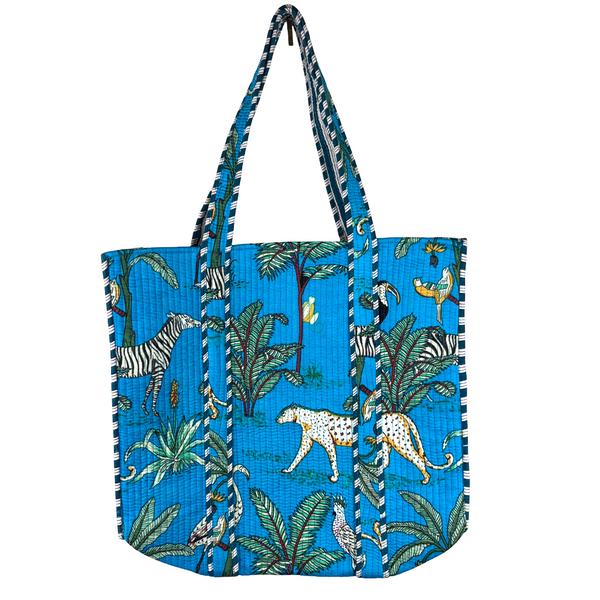 Cotton Tote Bag - Jungle Azul Blue