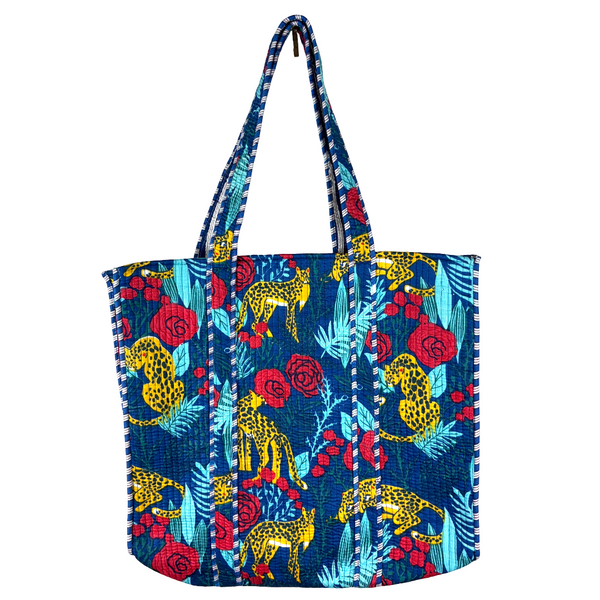Cotton Tote Bag - Leopard Blue