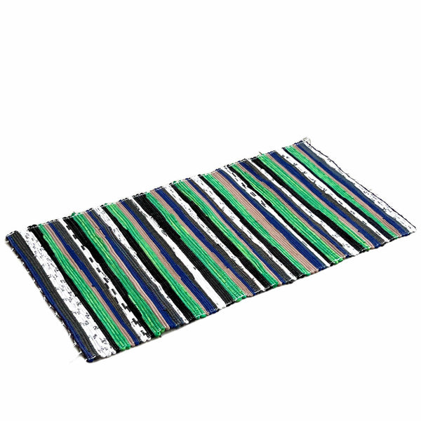 Cotton Floor Mat - Green & Blue Stripe