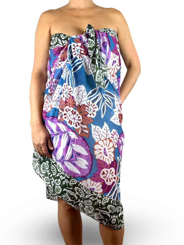 Mix Flower Sarong - Fuchsia & Olive