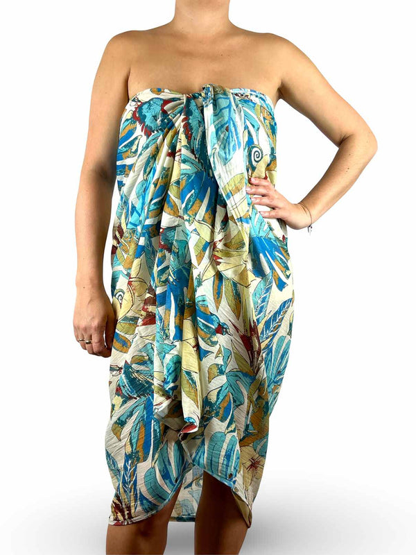 Tropical Flowers Sarong - Blue