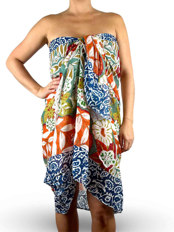 Mix Flower Sarong - Navy & Orange