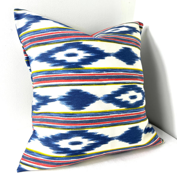 Ikat Cushion - Blue with Red & Gold