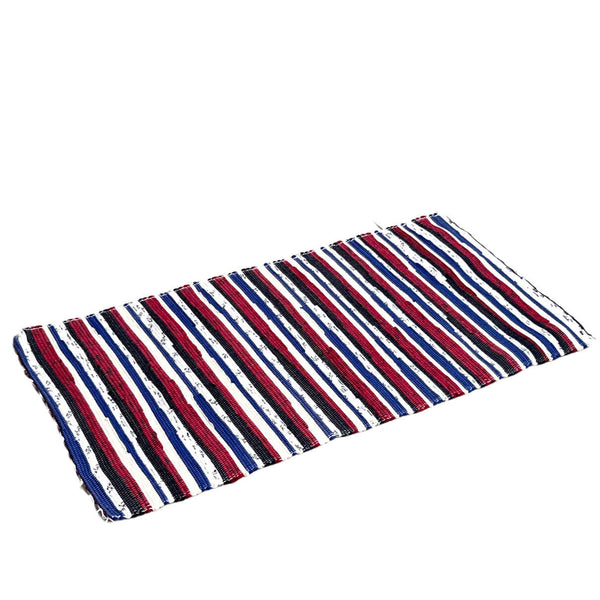 Cotton Floor Mat - Magenta & Blue Stripe