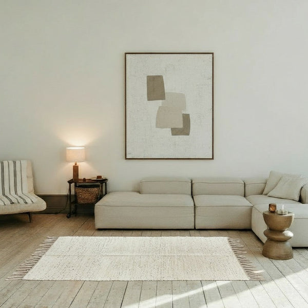 Rug - Medium - Ecru with Green Leaf Pattern