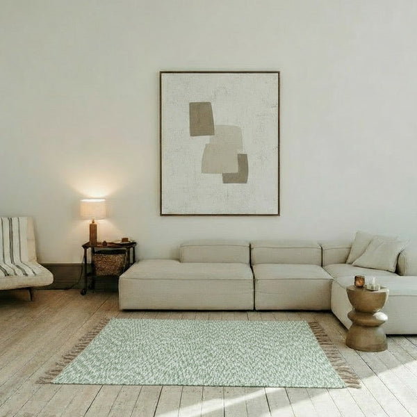 Rug - Medium - Green, Khaki & White Zigzag