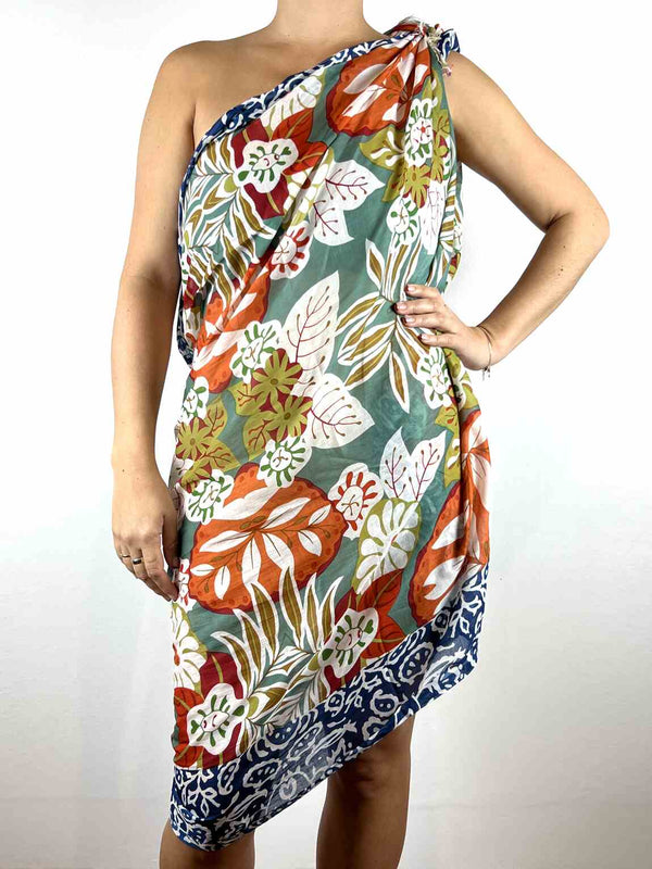 Mix Flower Sarong - Navy & Orange