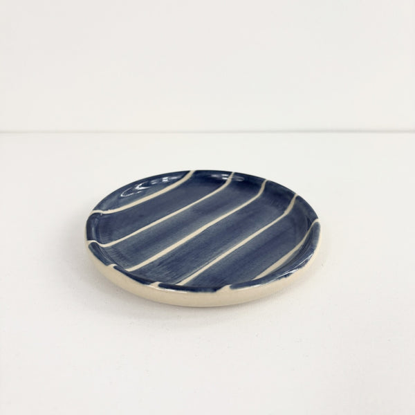 Ceramic Tray - Blue with White Pinstripe