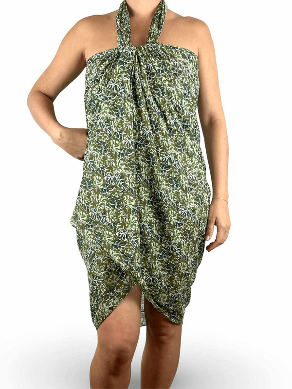 Tropical Leaves Sarong - Olive