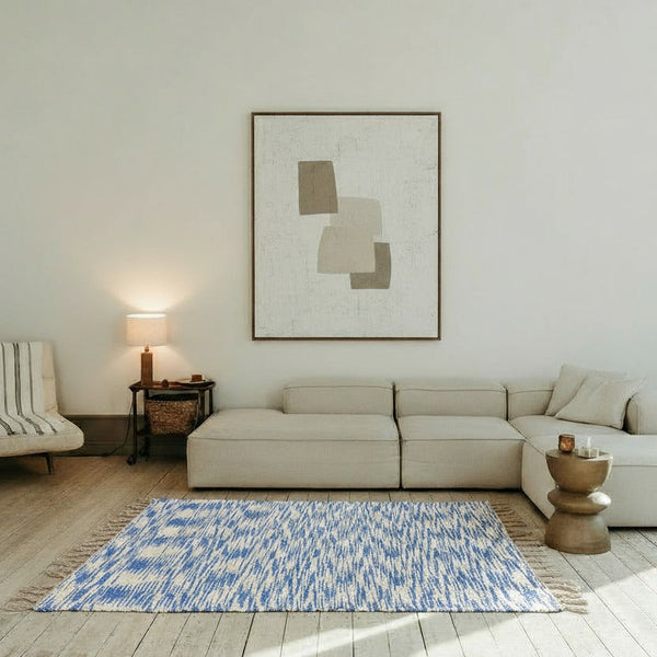 Rug - Medium - Blue, White & Black Zigzag