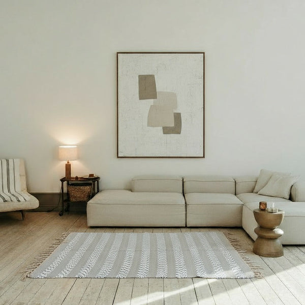 Rug - Medium - Grey & Blue White Zigzag Stripe